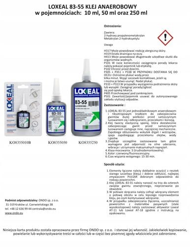 KLEJ DO GWINTÓW MOCNY LOXEAL 83-55 WYSOKA WYTRZYMAŁOŚĆ 50 ml na Arena.pl