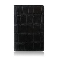etui na karty czarne skórzane z tłoczeniem croco eleganckie rfid