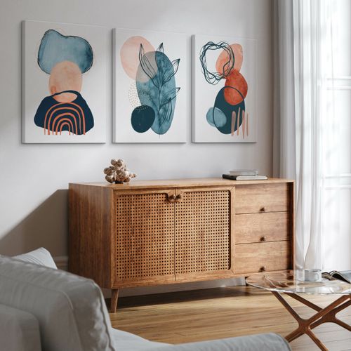 OBRAZY DO SALONU SET AKWARELE ABSTRAKCYJNE KSZTAŁTY LIŚCIE BOHO 90cm x 40cm na Arena.pl