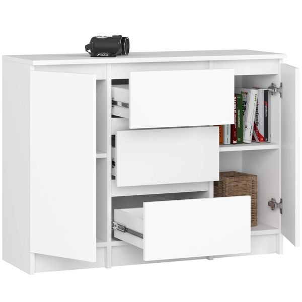 Komoda 101 cm pojemna 2 drzwi 3 szuflady 4 półki - biała zdjęcie 2