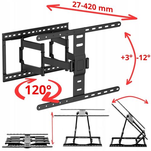 UCHWYT DO TELEWIZORA 43-90 CALI EXTRA MOCNY DO 60KG ULTRA PŁASKI TYLKO 27MM na Arena.pl