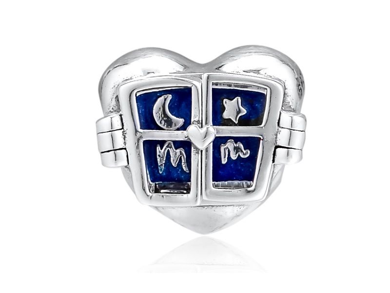 Rodowany srebrny charms do pandora serce dla mamy z okienkiem window heart srebro 925 NEW14 zdjęcie 1