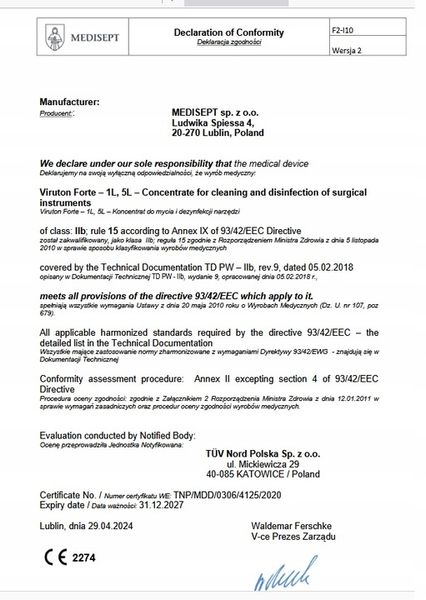 VIRUTON FORTE 1L KONCENTRAT DEZYNFEKCJA NARZĘDZI zdjęcie 2