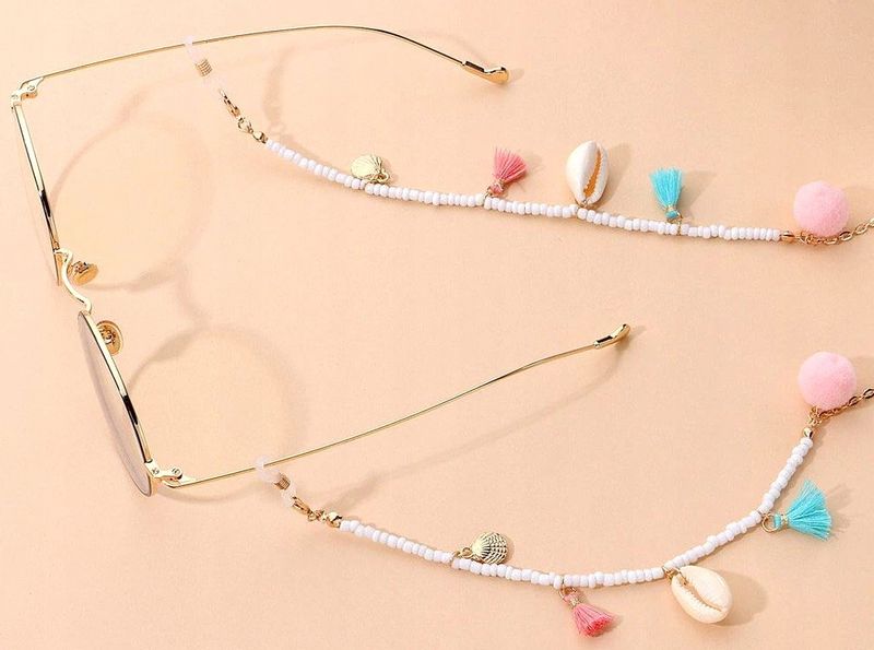 Elegancki Łańcuszek Do Okularów Muszla Pompon Boho zdjęcie 5