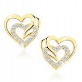 Srebrne kolczyki wkrętki sztyfty serca kolczyki pozłacane srebro próba