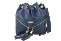 Torebka damska - worek z frędzlami - Granatowa jasna