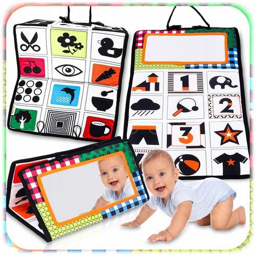 KSIĄŻECZKA KONTRASTOWA DLA NIEMOWLĄT Z Lusterkiem Sensoryczna Składana 0+ na Arena.pl