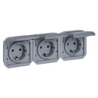 Nowe Plexo - Gniazdo Schuko 3x2P+Z poziome, mechanizm 16A-250V~ - szare - Legrand 069578L