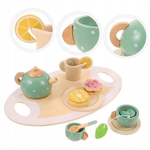 Drewniany Serwis dla Dzieci do Herbaty Kawy Zestaw Kawowy Filiżanki Zastawa na Arena.pl