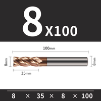 Frez TiSiN 4 ostrza Z-4 do stali nierdzewnej do 55HRC Roz. Ø8x35x8Dx100L