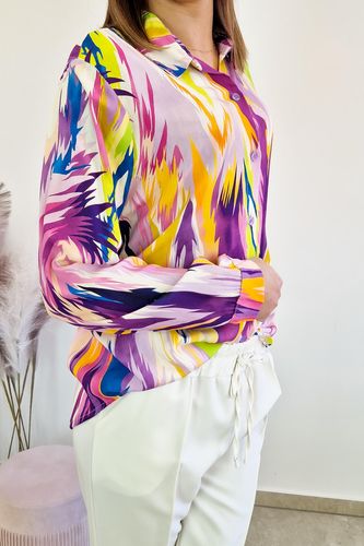 Fiolet Wzorzysta Koszula Damska Picasso UNI na Arena.pl