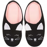 Kapcie Bambosze Damskie Milusie Ciepłe Czarne Kotki Wsuwane MORAJ 36-37