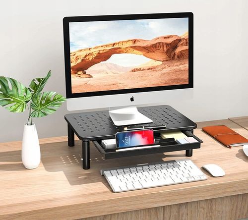 Stolik Pod Laptop Drukarkę Monitor Regulowany Z Szufladą Czarny Do 20kg na Arena.pl