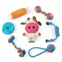 ZESTAW MASKOTEK Z PISZCZAŁKĄ DLA PSA SZARPAKI GRYZAKI PLUSZAKI 7 SZTUK