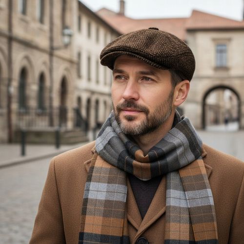 Kaszkiet Męski i Szalik Pako Jeans Elegancki Komplet Dla Niego Brązowy na Arena.pl