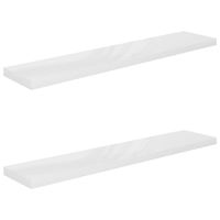 Półki ścienne 2 szt., wysoki połysk, biel, 120x23,5x3,8 cm, MDF