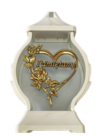 Znicz szklany biały  kapliczka złote serce "Pamiętamy"
