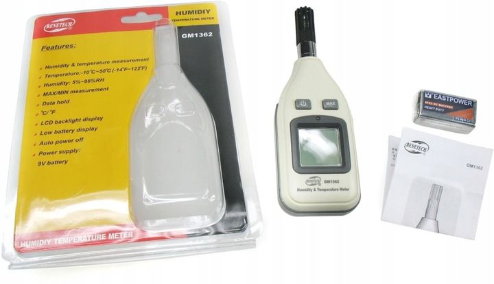 HIGROMETR WILGOTNOŚCIOMIERZ MIERNIK WILGOTNOŚCI I TEMPERATURY POWIETRZA LCD zdjęcie 2