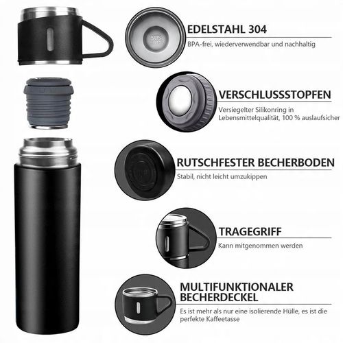Termos Kubek DO KAWY HERBATY z dzióbkiem VACUUM LOCK STALOWY CZARNY na Arena.pl
