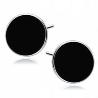 OKRĄGŁE RODOWANE SREBRNE KOLCZYKI WKRĘTKI CELEBRYTKI CZARNA EMALIA