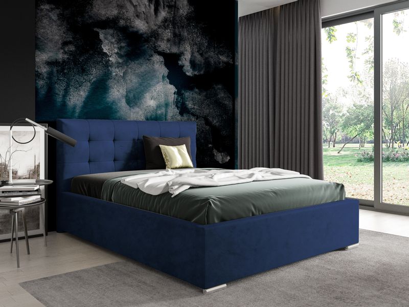 Nowoczesne tapicerowane łóżko z wysokim zagłowiem do sypialni PLAY granatowe 200x200 zdjęcie 1