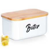 Maselniczka stalowa biała z bambusową pokrywką