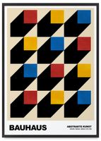Plakat bauhaus kwadraty kolorowe sześciany 61x91 cm w czarnej ramie