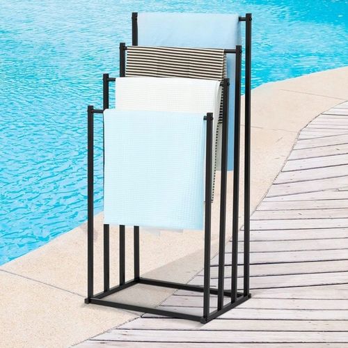 Stojak na Ręczniki Wieszak Łazienkowy Metalowy Stojący 4 Poziomy Czarny na Arena.pl