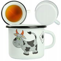 KUBEK EMALIOWANY 500ML Z UCHEM 9CM WZÓR KRÓWKA KRYSIA DO KAWY HERBATY