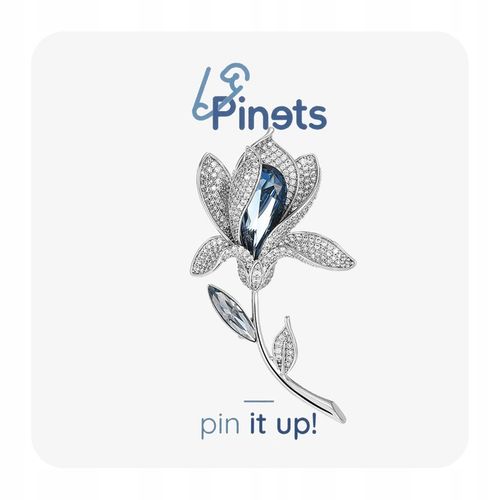 PINETS Piękna Srebrna Broszka KWIAT z niebieską cyrkonią na Arena.pl