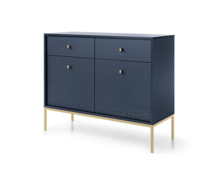 Granatowa komoda 2-drzwiowa z szufladami MOLLY złoty stelaż zdjęcie 1
