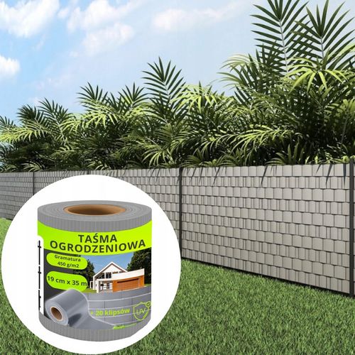 TAŚMA OGRODZENIOWA JASNOSZARA 19x35m OSŁONA NA OGRODZENIE PANELOWE PŁOT +UV na Arena.pl