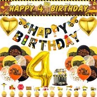 Zestaw Dekoracji Urodzinowych Budowlane 4 Urodziny Koparka Balony Baner