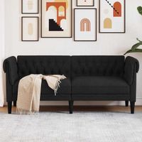 Sofa Chesterfield, dwuosobowa, czarna, obita tkaniną