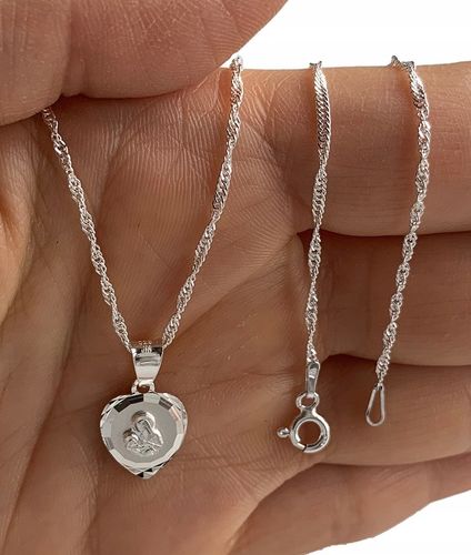 Medalik srebrny 925 Matka Boska Maryja serce z łańcuszkiem 45cm do Komunii na Arena.pl