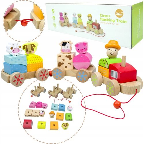 LT333 NOWY DREWNIANY POCIĄG Z WAGONAMI I KLOCKAMI WIEJSKA SCENERIA na Arena.pl