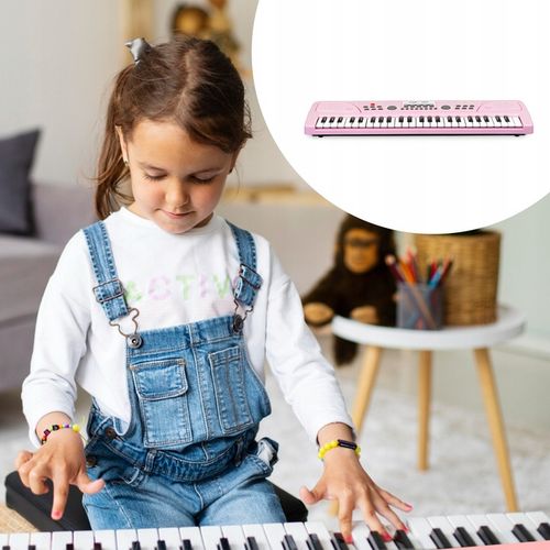 Keyboard dla dziewczynki 49 klawiszy akumulator/ mikrofon KD49P Max różowy na Arena.pl
