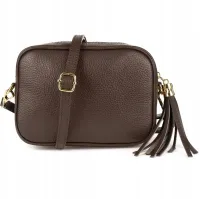torebka damska włoska skórzana listonoszka brązowa z frędzlem