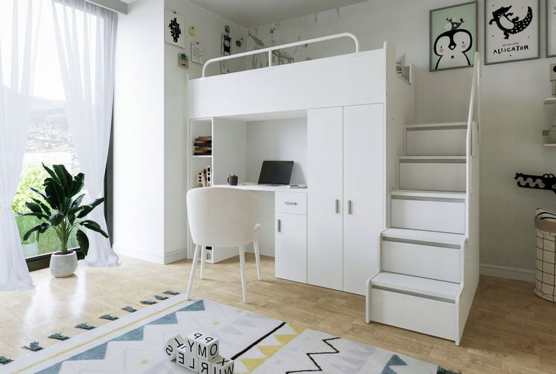 Łóżko piętrowe JSM4 80x190 z szafą i biurkiem pomarańcz +materac K2 zdjęcie 2