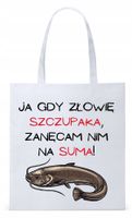 Dla Wędkarza Rybaka Torba Eco Biała Shopper Z Nadrukiem Ze Zdjęciem