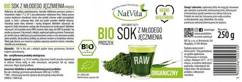 Sok z Młodego Jęczmienia BIO Proszek Ekologiczny Witaminy 250g NatVita na Arena.pl