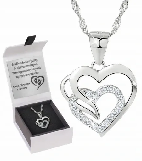 SREBRNY NASZYJNIK SERCE SREBRO 925 ŁAŃCUSZEK DAMSKI Z ZAWIESZKĄ GRAWER zdjęcie 1