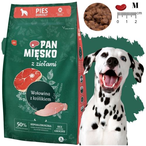sucha karma dla psa wołowina królik zioła pan mięsko hipoalergiczna m 3kg na Arena.pl