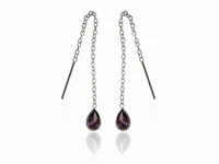 SREBRNE WISZĄCE PRZEWLEKANE KOLCZYKI ŁEZKI KROPLE FIOLETOWE CYRKONIE