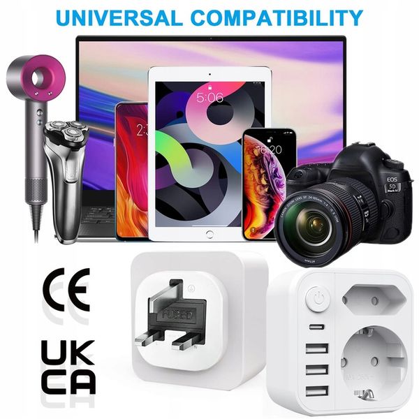 ŁADOWARKA TYP G Adapter podróżny 3USB+1USB-C, UK WTYCZKA zdjęcie 3