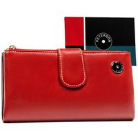 czerwony portfel skórzany damski z modnym twistem - peterson