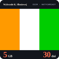 Karta eSIM Internet Wybrzeże K. Słoniowej 5 GB na 30 dni - bez rejestracji