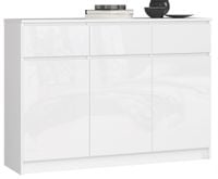 KOMODA K 140 cm 3 DRZWI 3 SZUFLADY BIAŁA / BIAŁY POŁYSK