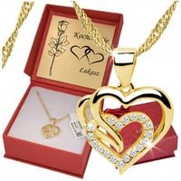 Złoty Naszyjnik Damski Łańcuszek Zawieszka Serce SREBRO 925 50cm Na prezent