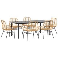 7-częściowy zestaw obiadowy do ogrodu, brązowy polirattan szkło